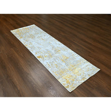 Load image into Gallery viewer, 2&#39;7&quot;x7&#39;10&quot; Beige With Gold, Abstract Design, Wool And Silk, Hi-low Pile, Densely Woven, Hand Knotted, Runner, Oriental Rug FWR61176