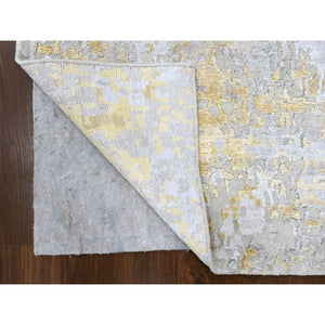 2'7"x7'10" Beige With Gold, Abstract Design, Wool And Silk, Hi-low Pile, Densely Woven, Hand Knotted, Runner, Oriental Rug FWR61176
