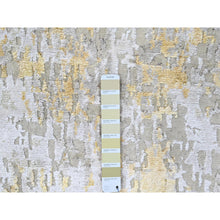 Load image into Gallery viewer, 2&#39;7&quot;x7&#39;10&quot; Beige With Gold, Abstract Design, Wool And Silk, Hi-low Pile, Densely Woven, Hand Knotted, Runner, Oriental Rug FWR61176