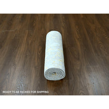 Load image into Gallery viewer, 2&#39;7&quot;x7&#39;10&quot; Beige With Gold, Abstract Design, Wool And Silk, Hi-low Pile, Densely Woven, Hand Knotted, Runner, Oriental Rug FWR61176