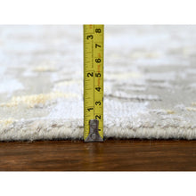 Load image into Gallery viewer, 2&#39;7&quot;x7&#39;10&quot; Beige With Gold, Abstract Design, Wool And Silk, Hi-low Pile, Densely Woven, Hand Knotted, Runner, Oriental Rug FWR61176