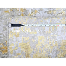 Load image into Gallery viewer, 2&#39;7&quot;x7&#39;10&quot; Beige With Gold, Abstract Design, Wool And Silk, Hi-low Pile, Densely Woven, Hand Knotted, Runner, Oriental Rug FWR61176