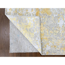 Load image into Gallery viewer, 2&#39;6&quot;x6&#39; Beige With Gold, Abstract Design, Wool And Silk, Hi-low Pile, Denser Weave, Hand Knotted, Runner, Oriental Rug FWR61182