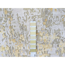 Load image into Gallery viewer, 2&#39;6&quot;x6&#39; Beige With Gold, Abstract Design, Wool And Silk, Hi-low Pile, Denser Weave, Hand Knotted, Runner, Oriental Rug FWR61182