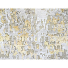 Load image into Gallery viewer, 2&#39;6&quot;x6&#39; Beige With Gold, Abstract Design, Wool And Silk, Hi-low Pile, Denser Weave, Hand Knotted, Runner, Oriental Rug FWR61182