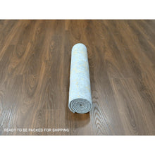 Load image into Gallery viewer, 2&#39;6&quot;x6&#39; Beige With Gold, Abstract Design, Wool And Silk, Hi-low Pile, Denser Weave, Hand Knotted, Runner, Oriental Rug FWR61182