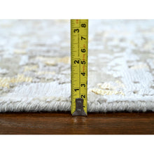 Load image into Gallery viewer, 2&#39;6&quot;x6&#39; Beige With Gold, Abstract Design, Wool And Silk, Hi-low Pile, Denser Weave, Hand Knotted, Runner, Oriental Rug FWR61182