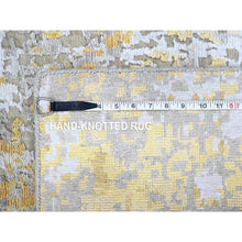 Load image into Gallery viewer, 2&#39;6&quot;x6&#39; Beige With Gold, Abstract Design, Wool And Silk, Hi-low Pile, Denser Weave, Hand Knotted, Runner, Oriental Rug FWR61182