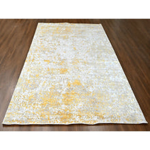 Load image into Gallery viewer, 10&#39;x13&#39;10&quot; Beige With Gold, Abstract Design, Wool And Silk, Densely Woven, Hi-low Pile, Hand Knotted, Oriental Rug FWR61188