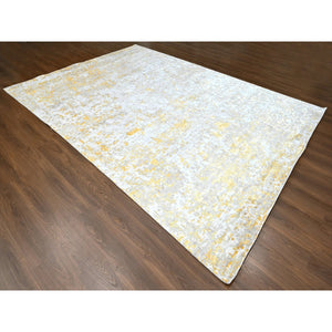 10'x13'10" Beige With Gold, Abstract Design, Wool And Silk, Densely Woven, Hi-low Pile, Hand Knotted, Oriental Rug FWR61188