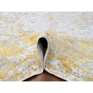 10'x13'10" Beige With Gold, Abstract Design, Wool And Silk, Densely Woven, Hi-low Pile, Hand Knotted, Oriental Rug FWR61188