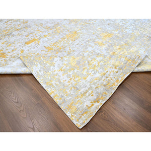 10'x13'10" Beige With Gold, Abstract Design, Wool And Silk, Densely Woven, Hi-low Pile, Hand Knotted, Oriental Rug FWR61188
