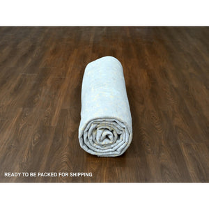 10'x13'10" Beige With Gold, Abstract Design, Wool And Silk, Densely Woven, Hi-low Pile, Hand Knotted, Oriental Rug FWR61188