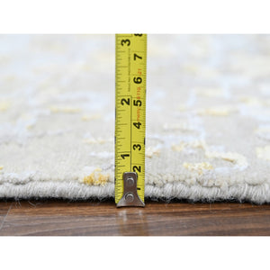 10'x13'10" Beige With Gold, Abstract Design, Wool And Silk, Densely Woven, Hi-low Pile, Hand Knotted, Oriental Rug FWR61188