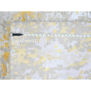 10'x13'10" Beige With Gold, Abstract Design, Wool And Silk, Densely Woven, Hi-low Pile, Hand Knotted, Oriental Rug FWR61188
