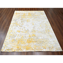 Load image into Gallery viewer, 8&#39;x9&#39;9&quot; Beige With Gold, Wool And Silk, Abstract Design, Denser Weave, Hi-low Pile, Hand Knotted, Oriental Rug FWR61194