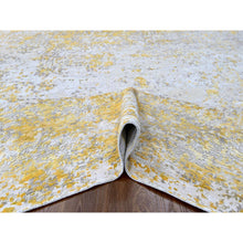 Load image into Gallery viewer, 8&#39;x9&#39;9&quot; Beige With Gold, Wool And Silk, Abstract Design, Denser Weave, Hi-low Pile, Hand Knotted, Oriental Rug FWR61194