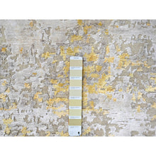 Load image into Gallery viewer, 8&#39;x9&#39;9&quot; Beige With Gold, Wool And Silk, Abstract Design, Denser Weave, Hi-low Pile, Hand Knotted, Oriental Rug FWR61194