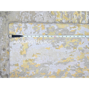 8'x9'9" Beige With Gold, Wool And Silk, Abstract Design, Denser Weave, Hi-low Pile, Hand Knotted, Oriental Rug FWR61194