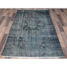 Load image into Gallery viewer, 3&#39;6&quot;x5&#39;9&quot; Misty Gray, Ovedyed Vintage Persian Bakhtiar With Large Medallion, Worn And Distressed, Sheared Low, Zero Pile, Sides And Ends Professionally Secured, Hand Knotted, 100% Wool, Oriental Rug FWR6114