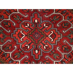 10'x12'5" Vivid Burgundy Red, Evenly Worn, 100% Wool, Hand Knotted, Clean Sides And Ends Secured, Semi Antique Persian Heriz, Good Condition, Oriental Rug FWR606