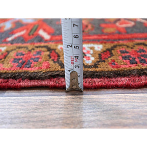 10'x12'5" Vivid Burgundy Red, Evenly Worn, 100% Wool, Hand Knotted, Clean Sides And Ends Secured, Semi Antique Persian Heriz, Good Condition, Oriental Rug FWR606