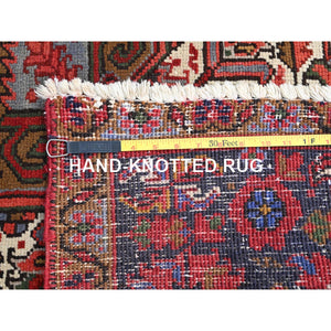 10'x12'5" Vivid Burgundy Red, Evenly Worn, 100% Wool, Hand Knotted, Clean Sides And Ends Secured, Semi Antique Persian Heriz, Good Condition, Oriental Rug FWR606