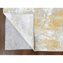 Load image into Gallery viewer, 5&#39;x7&#39; Beige with Gold, Hand Knotted, Abstract Design, Wool and Silk, Hi-Low Pile, Oriental Rug FWR61200