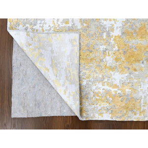 5'x7' Beige with Gold, Hand Knotted, Abstract Design, Wool and Silk, Hi-Low Pile, Oriental Rug FWR61200