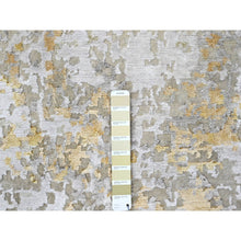 Load image into Gallery viewer, 5&#39;x7&#39; Beige with Gold, Hand Knotted, Abstract Design, Wool and Silk, Hi-Low Pile, Oriental Rug FWR61200