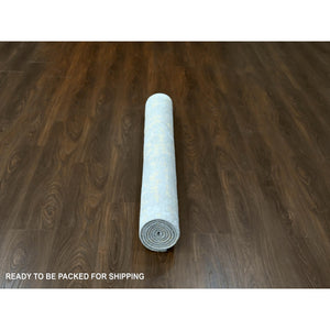 5'x7' Beige with Gold, Hand Knotted, Abstract Design, Wool and Silk, Hi-Low Pile, Oriental Rug FWR61200