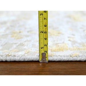 5'x7' Beige with Gold, Hand Knotted, Abstract Design, Wool and Silk, Hi-Low Pile, Oriental Rug FWR61200