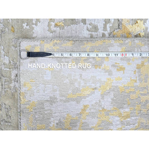 5'x7' Beige With Gold, Hand Knotted, Abstract Design, Wool And Silk, Hi-low Pile, Oriental Rug FWR61200