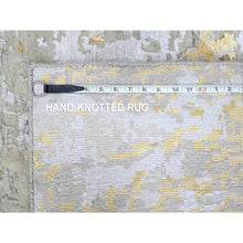 Load image into Gallery viewer, 5&#39;x7&#39; Beige With Gold, Hand Knotted, Abstract Design, Wool And Silk, Hi-low Pile, Oriental Rug FWR61200