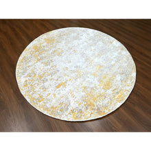 Load image into Gallery viewer, 7&#39;9&#39;x7&#39;9&quot; Beige with Gold, Abstract Design, Wool and Silk, Hi-Low Pile, Hand Knotted, Round, Oriental Rug FWR61212