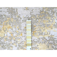 Load image into Gallery viewer, 7&#39;9&#39;x7&#39;9&quot; Beige with Gold, Abstract Design, Wool and Silk, Hi-Low Pile, Hand Knotted, Round, Oriental Rug FWR61212