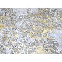 Load image into Gallery viewer, 7&#39;9&#39;x7&#39;9&quot; Beige with Gold, Abstract Design, Wool and Silk, Hi-Low Pile, Hand Knotted, Round, Oriental Rug FWR61212