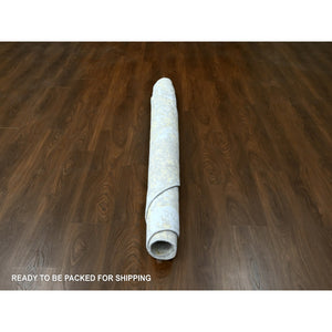7'9'x7'9" Beige with Gold, Abstract Design, Wool and Silk, Hi-Low Pile, Hand Knotted, Round, Oriental Rug FWR61212