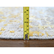 Load image into Gallery viewer, 7&#39;9&#39;x7&#39;9&quot; Beige with Gold, Abstract Design, Wool and Silk, Hi-Low Pile, Hand Knotted, Round, Oriental Rug FWR61212
