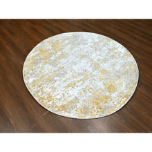 Load image into Gallery viewer, 6&#39;x6&#39; Beige With Gold, Wool And Silk, Abstract Design, Hi-low Pile, Hand Knotted, Round, Oriental Rug FWR61218