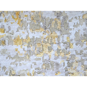 6'x6' Beige with Gold, Wool and Silk, Abstract Design, Hi-Low Pile, Hand Knotted, Round, Oriental Rug FWR61218