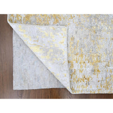 Load image into Gallery viewer, 2&#39;6&quot;x9&#39;9&quot; Beige with Gold, Abstract Design, Wool and Silk, Hi-Low Pile, Densely Woven, Hand Knotted, Runner, Oriental Rug FWR61224