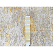 Load image into Gallery viewer, 2&#39;6&quot;x9&#39;9&quot; Beige with Gold, Abstract Design, Wool and Silk, Hi-Low Pile, Densely Woven, Hand Knotted, Runner, Oriental Rug FWR61224