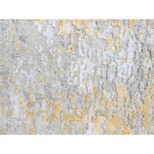 Load image into Gallery viewer, 2&#39;6&quot;x9&#39;9&quot; Beige with Gold, Abstract Design, Wool and Silk, Hi-Low Pile, Densely Woven, Hand Knotted, Runner, Oriental Rug FWR61224