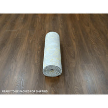 Load image into Gallery viewer, 2&#39;6&quot;x9&#39;9&quot; Beige with Gold, Abstract Design, Wool and Silk, Hi-Low Pile, Densely Woven, Hand Knotted, Runner, Oriental Rug FWR61224