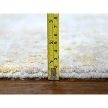 Load image into Gallery viewer, 2&#39;6&quot;x9&#39;9&quot; Beige with Gold, Abstract Design, Wool and Silk, Hi-Low Pile, Densely Woven, Hand Knotted, Runner, Oriental Rug FWR61224