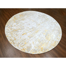 Load image into Gallery viewer, 11&#39;10&quot;x11&#39;10&quot; Beige with Gold, Abstract Design, Wool and Silk, Densely Woven, Hi-Low Pile, Hand Knotted, Round, Oriental Rug FWR61236