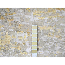 Load image into Gallery viewer, 11&#39;10&quot;x11&#39;10&quot; Beige with Gold, Abstract Design, Wool and Silk, Densely Woven, Hi-Low Pile, Hand Knotted, Round, Oriental Rug FWR61236