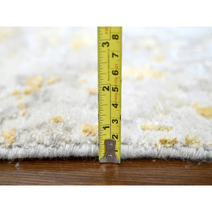 11'10"x11'10" Beige with Gold, Abstract Design, Wool and Silk, Densely Woven, Hi-Low Pile, Hand Knotted, Round, Oriental Rug FWR61236