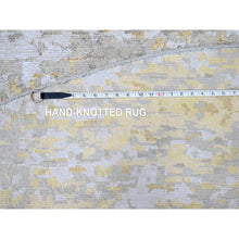 Load image into Gallery viewer, 11&#39;10&quot;x11&#39;10&quot; Beige With Gold, Abstract Design, Wool And Silk, Densely Woven, Hi-low Pile, Hand Knotted, Round, Oriental Rug FWR61236